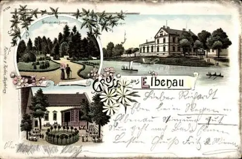 Litho Elbenau Schönebeck, Gasthof, Garten, Park