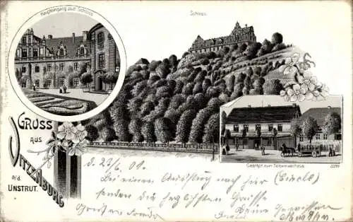 Litho Vitzenburg an der Unstrut Querfurt im Saalekreis, Schloss, Gasthof