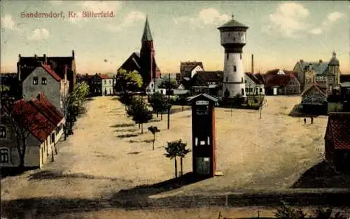 Ak Sandersdorf Brehna in Sachsen Anhalt, Marktplatz, Wasserturm, Kirche