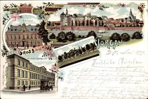 Litho Torgau an der Elbe, Postamt, Panorama, Königliches Amts Landgericht