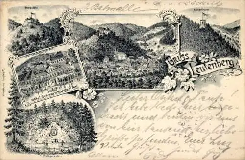 Litho Leutenberg in Thüringen, Hotel Schwarzburger Hof, Bismarckstein