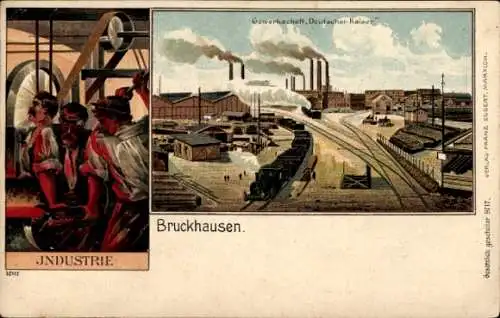 Litho Bruckhausen Duisburg im Ruhrgebiet, Gewerkschaft Deutscher Kaiser, Arbeiter, Fabrik