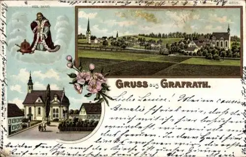 Litho Grafrath in Oberbayern, Blick auf Kirche und den Ort