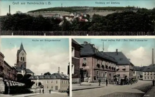 Ak Helmbrechts in Oberfranken, Kirchberg mit Siedlung, Kirche, Hotel Weißes Ross