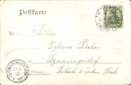 Litho Bad Schussenried in Oberschwaben, Schule, Markt, Pflegeanstalt, Torhaus