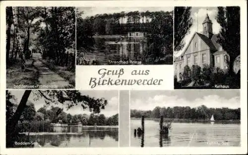 Ak Birkenwerder in Brandenburg, Boddensee Promenade, Strandbad Briese, Rathaus, Lehnitzsee