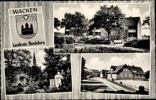 Ak Wacken in Schleswig Holstein, Wappen, Gebäude, Teilansicht, Kirche