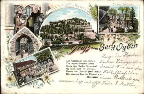 Litho Oybin in Sachsen, Kirche, Dorf, Ruine, Berg Oybin