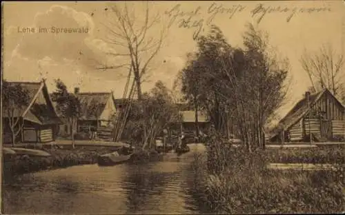 Ak Lehde Lübbenau im Spreewald, Fluss, Wohnhäuser