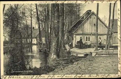 Ak Lübbenau im Spreewald, Spreewaldpartie, Häuser, Fluss