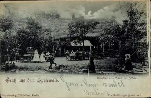 Mondschein Ak Lehde Lübbenau im Spreewald, Richters Gasthaus