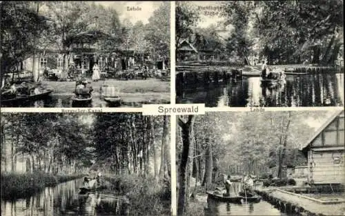 Ak Lehde Lübben Spreewald, Forsthaus Eiche, Burgscher Kanal