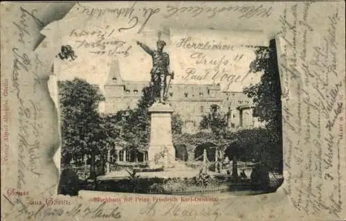 Passepartout Ak Görlitz in der Lausitz, Blockhaus, Prinz Friedrich Karl Denkmal