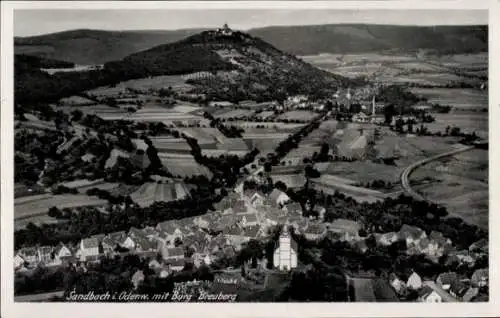 Ak Sandbach Breuberg im Odenwald Hessen, Gesamtansicht mit Burg Breuberg