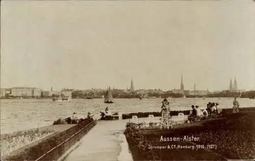 Foto Ak Hamburg, Stadtpanorama vom Ufer der Außenalster, Parkanlagen