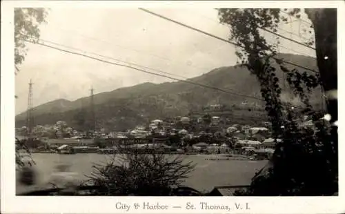 Foto Ak Saint Thomas Virgin Islands Amerikanische Jungferninseln, Stadt und Hafen