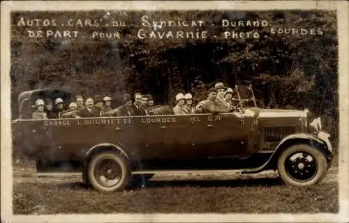 Foto Ak  Lourdes Hautes Pyrénées, Auto-Rundfahrt nach Cavarnie, Syndicat Durand, Garage L. Bouriette