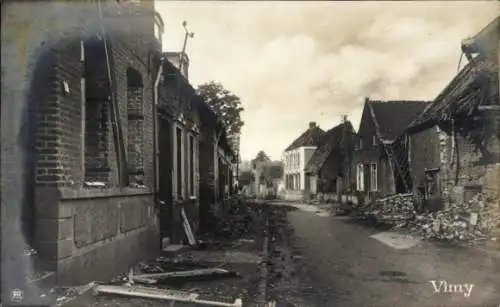 Ak Vimy Pas de Calais, Straßenpartie, Kriegszerstörung I. WK