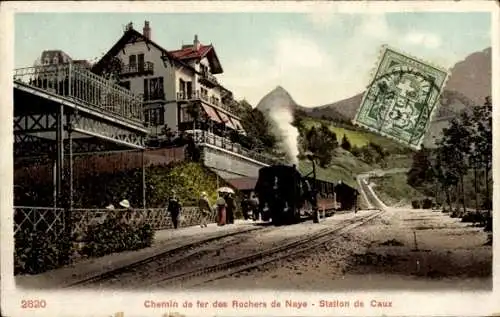 Ak Caux Montreux Kanton Waadt, Eisenbahn Rochers de Naye, Bahnstation