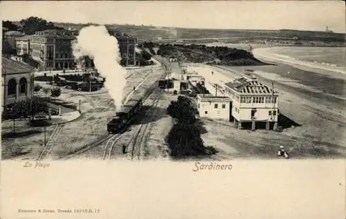 Ak Santander Kantabrien Spanien, Strand El Sardinero, Eisenbahn