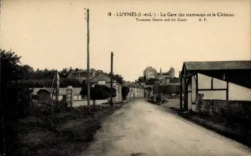 Ak Luynes Indre et Loire, Straßenbahn-Bahnhof, Schloss