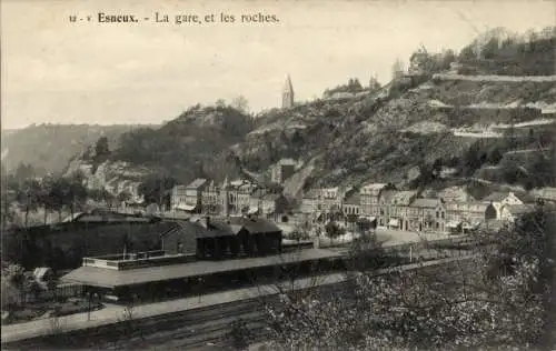 Ak Esneux Wallonien Lüttich, Bahnhof, Felsen