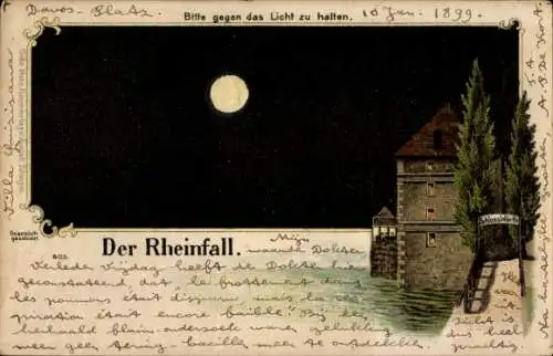 Halt gegen das Licht Litho Rheinfall Kanton Schaffhausen, Rheinfall bei Nacht