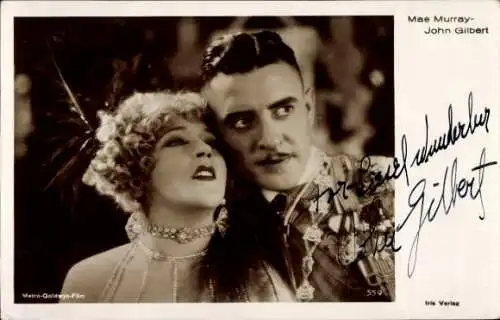 Ak Schauspielerin Mae Murray, Schauspieler John Gilbert, Filmszene, Autogramm