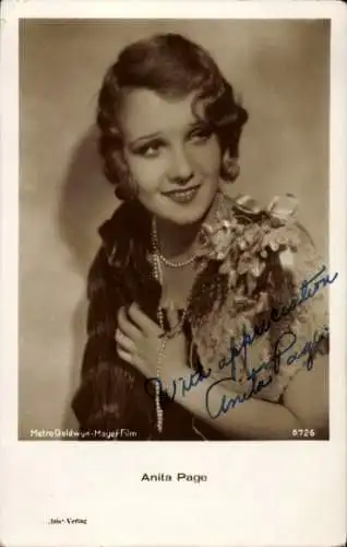 Ak Schauspielerin Anita Page, Portrait, Autogramm