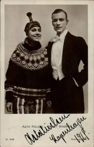 Ak Schauspielerin Asta Nielsen, Schauspieler Freddy Wingardh, Portrait, Autogramm