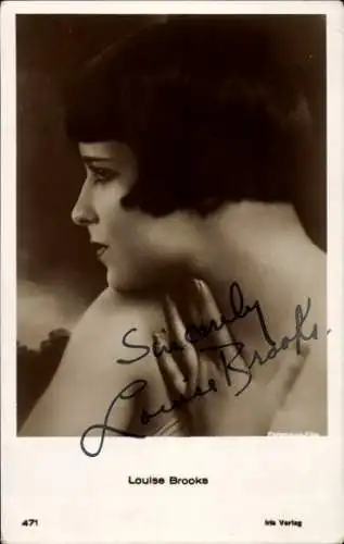 Ak Schauspielerin Louise Brooks, Portrait im Profil, Autogramm