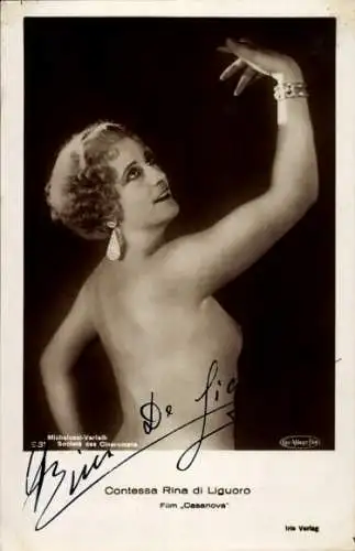 Ak Schauspielerin Contessa Rina di Liguoro, Pianistin, Film Casanova, Autogramm