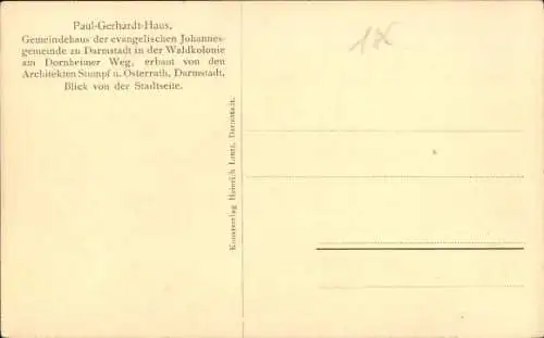 Ak Darmstadt, Paul-Gerhardt-Haus, Gemeindehaus ev. Johannes-Gemeinde, Waldkolonie Dornheimer Weg