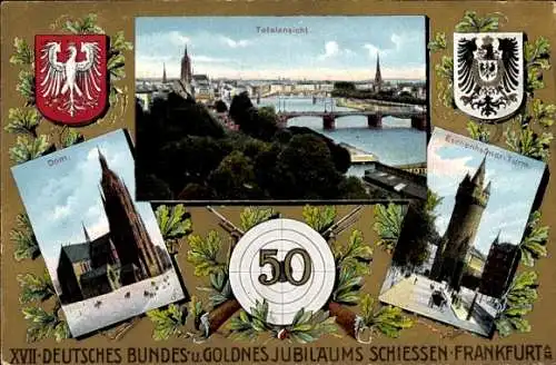 Wappen Ak Frankfurt am Main, 17. Deutsches Bundesschießen Juli 1912, Eschenheimer Turm, Dom