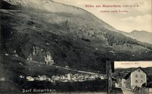 Ak Hinterrhein Kanton Graubünden, Dorfansicht, Gasthaus zur Post