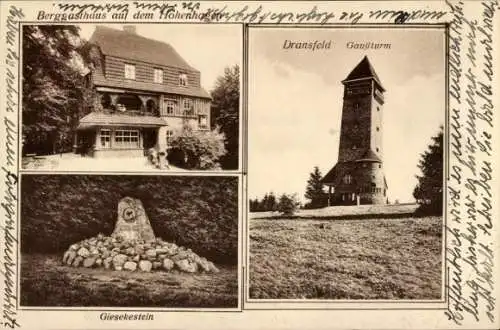 Ak Dransfeld in Niedersachsen, Bergasthaus auf dem Hohenhagen, Giesekestein, Gaußturm