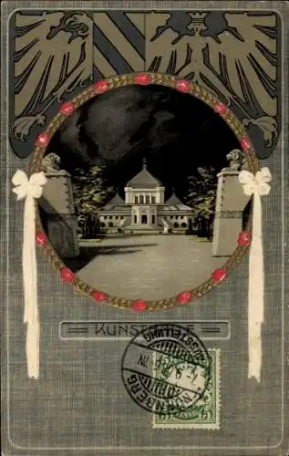 Jugendstil Präge Passepartout Litho Nürnberg, Bayr. Jubiläums-Landesausstellung 1906, Kunsthalle