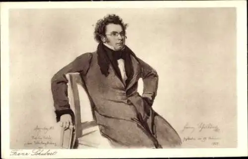 Künstler Ak Rieder, W. A., Österr. Komponist Franz Schubert, Sitzportrait