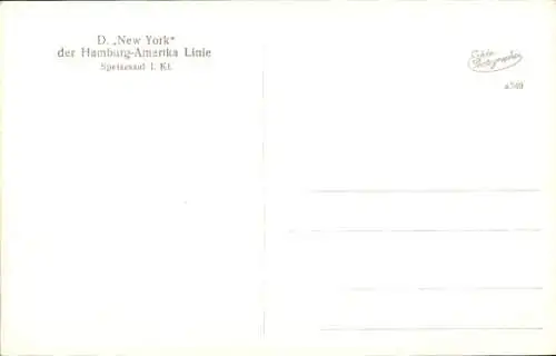 Foto Ak Dampfschiff New York der HAPAG, Speisesaal 1. Klasse, Innenansicht