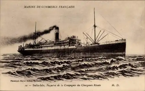 Ak Paquebot Belle Isle, Cie. des Chargeurs Réunis, Marine de Commerce Francaise