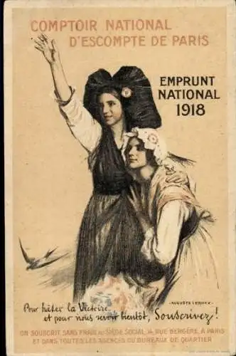 Künstler Ak Comptoir National d'Escompte de Paris, Nationalleihe 1918, Trachten Elsass Lothringen