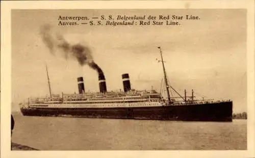 Ak Antwerpen Antwerpen Flandern, Dampfschiff SS Belgenland, Red Star Line, Dampfschiff