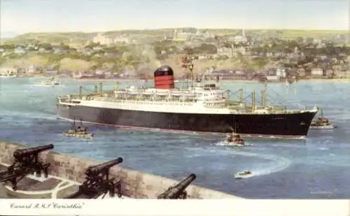 Künstler Ak Cunard Line, R.M.S. Corinthia, Kanonen