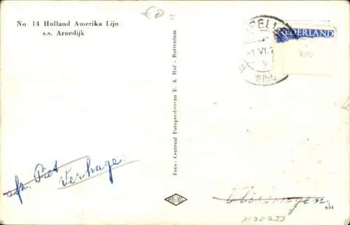 Ak HAL Dampfer SS Arnedijk, Holland-America Line