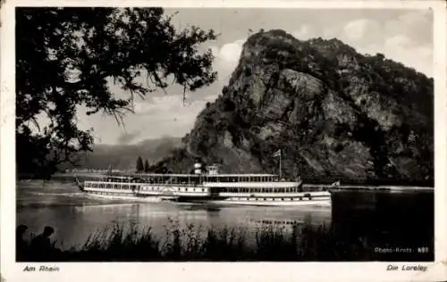 Ak Am Rhein, Die Loreley, Vorbeifahrt, Salondampfer Ostmark