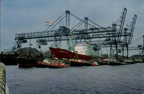 Ak Haarlem Nordholland Niederlande, Hafen, Een kolenlaadbrug, Verladebrücke für Kohle, Frachtschiff