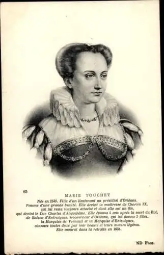 Künstler Ak Marie Touchet, Mätresse des französischen Königs Karl IX., Portrait