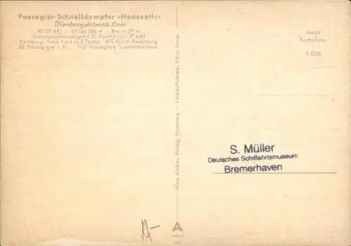 Ak Passagier Schnelldampfer Hanseatic, Hamburg Atlantik Linie