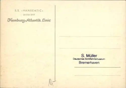 Künstler Ak Dampfschiff SS Hanseatic, Hamburg Atlantic Line, HAL