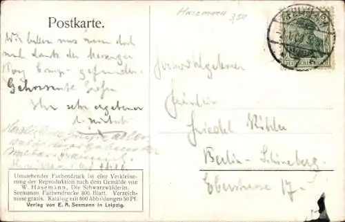 Künstler Ak Hasemann, Wilhelm, Schwarzwälderin in Volkstracht
